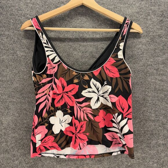 Croft & Barrow Tankini Top Women 10 Black Floral V-Neck Sleeveless Push Up Lined - Picture 2 of 5